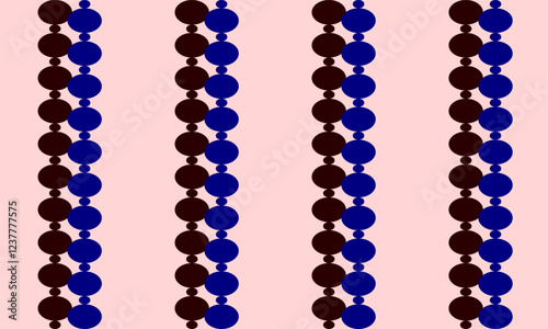 black and blue dot chain link on pink background with seamless repeat as bead curtain pattern, replete image design for fabric printing