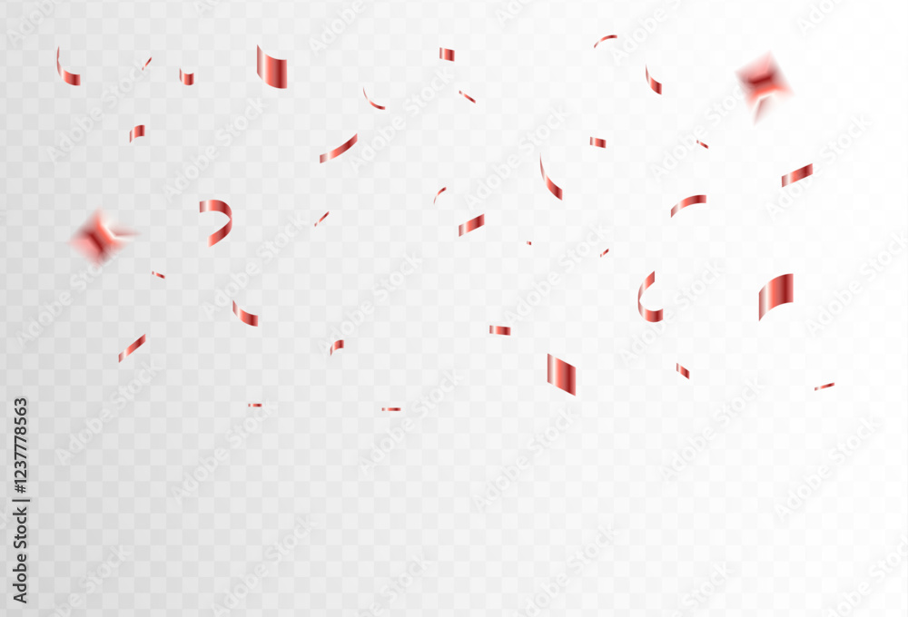 Confetti explosion on a transparent background. Shiny shiny red paper pieces fly and spread around. vector illustration Confetti explosion on a transparent background. Shiny shiny red paper pieces fly and spread around. vector illustration