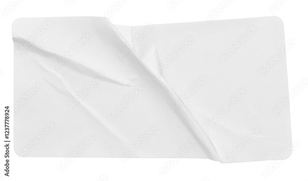 Obraz premium white paper wrinkled poster template ,blank glued creased paper sheet mockup.white poster mockup on wall. empty paper mockup.