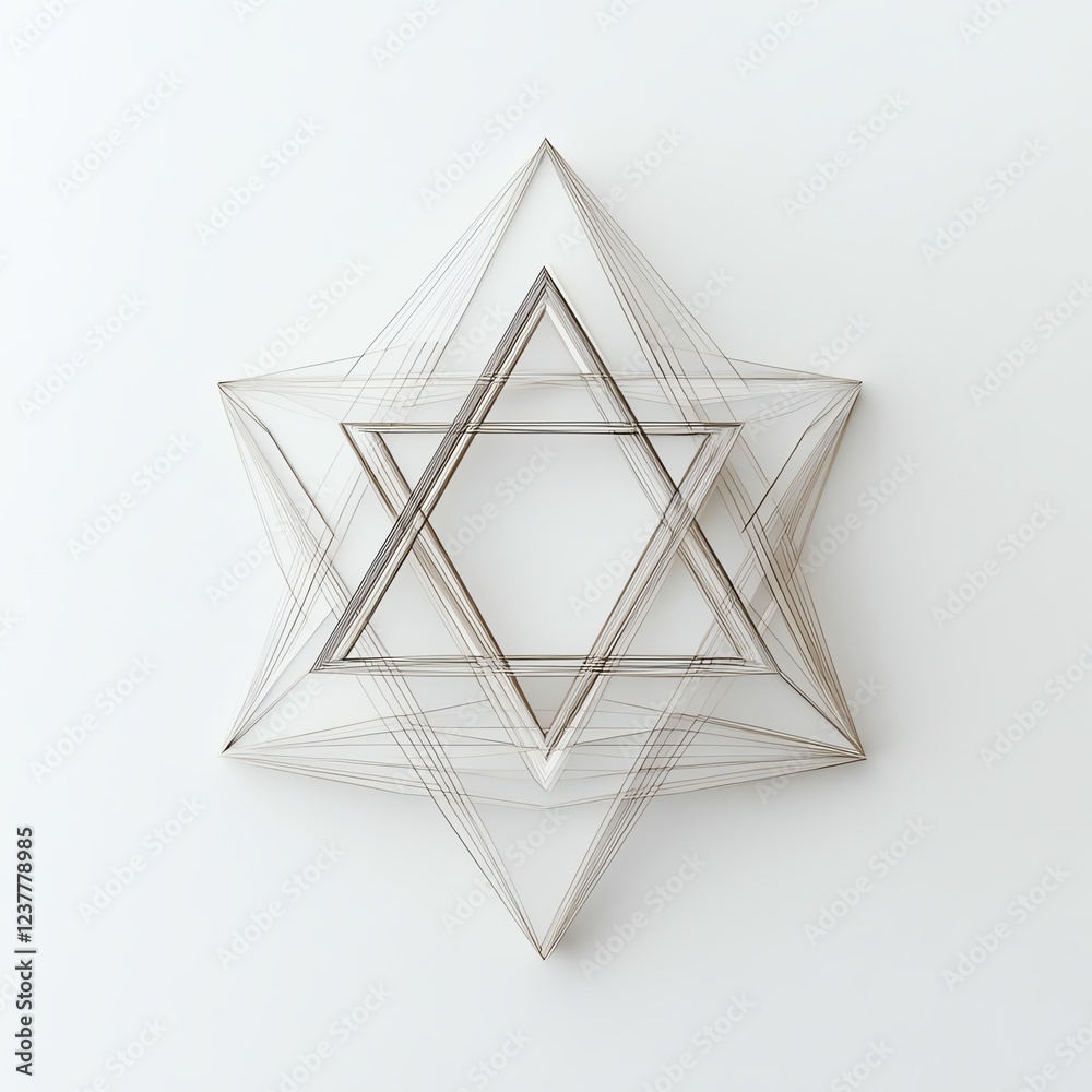Geometric star design with delicate lines on a white background. Geometric star design with delicate lines on a white background.