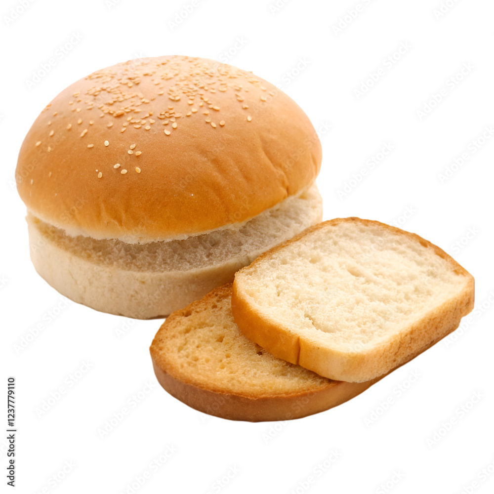 Two Sesame Seed Buns Stacked High Golden Brown Crust Two Sesame Seed Buns Stacked High Golden Brown Crust