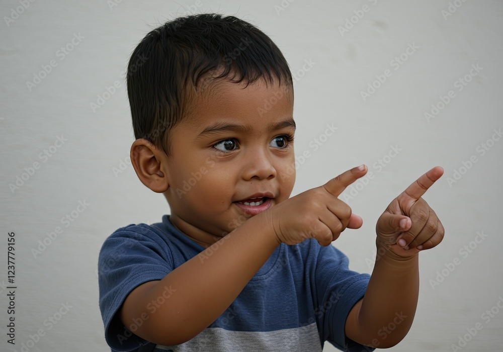 portrait of a young boy pointing at something portrait of a young boy pointing at something