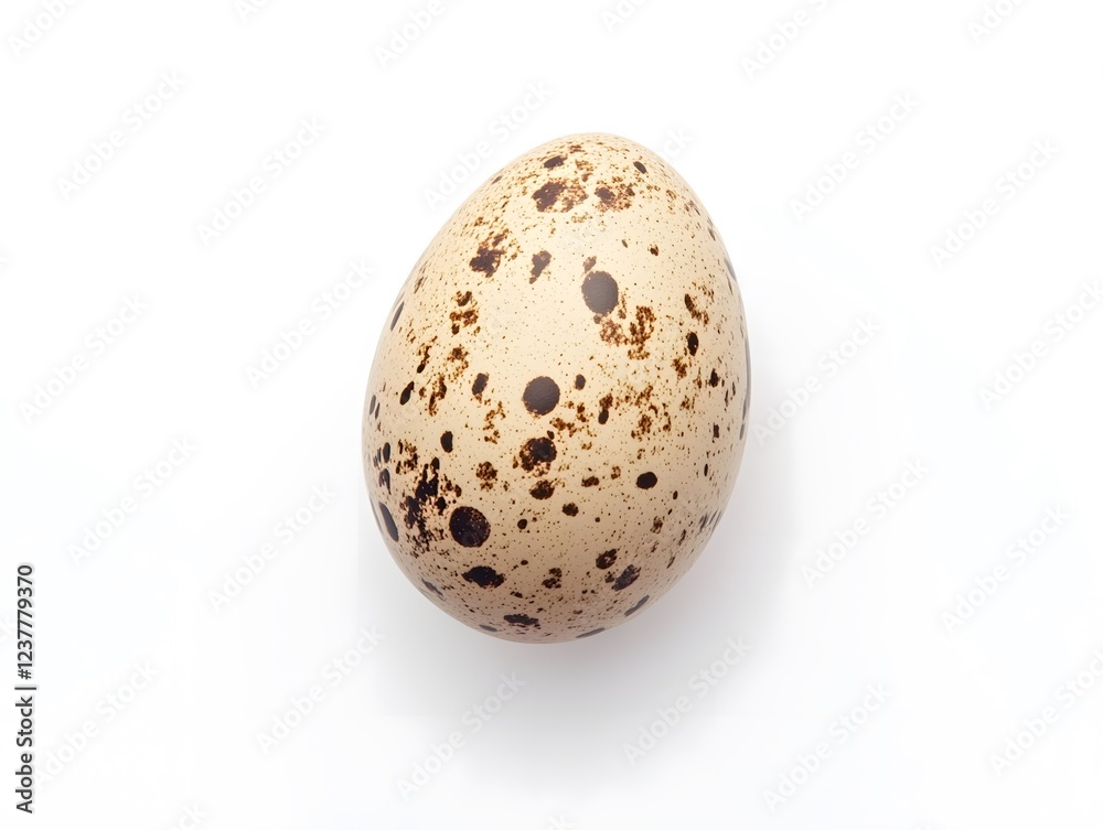 Single Quail Egg, Brown Speckled Shell, Isolated White Background Single Quail Egg, Brown Speckled Shell, Isolated White Background