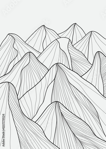 Mountain line arts illustration. Hand drawn style. Abstract mountain contemporary aesthetic backgrounds landscapes. use for print art, poster, cover, banner, template