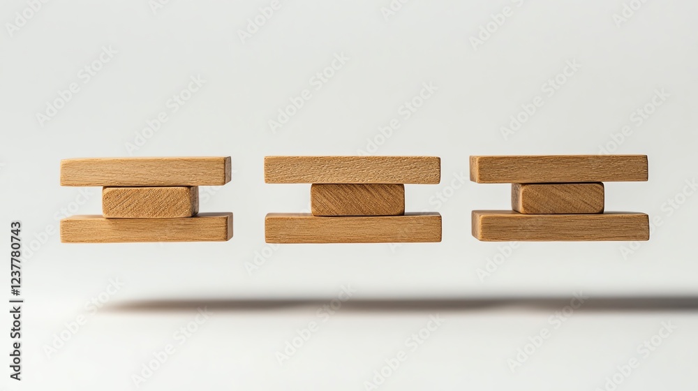 Wooden blocks in a line, isolated on a white background. Wooden blocks in a line, isolated on a white background.