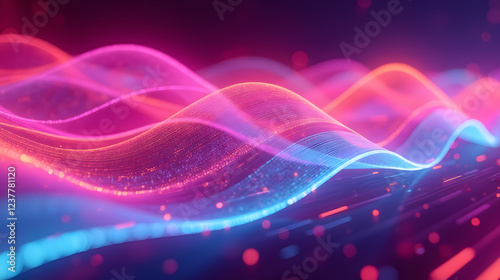 Colorful Abstract Waves in Motion with Light Effects and Sparkles for Digital Artwork Backgrounds and Modern Technology Designs