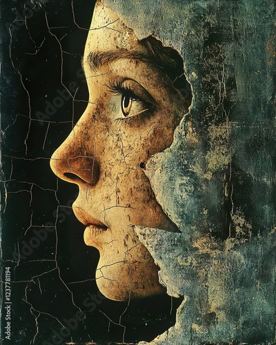 A Cracked Portrait Revealing A Young Womans Face