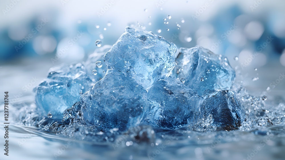 Obraz premium Splashing Blue Ice Cubes in Water