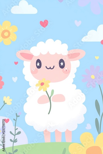 Wallpaper Mural Cute Sheep with Flower in Spring Meadow Torontodigital.ca