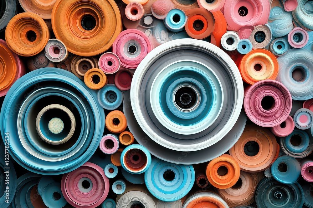 Fototapeta premium Colorful abstract composition of circular shapes in varying sizes and hues, creating a vibrant visual effect