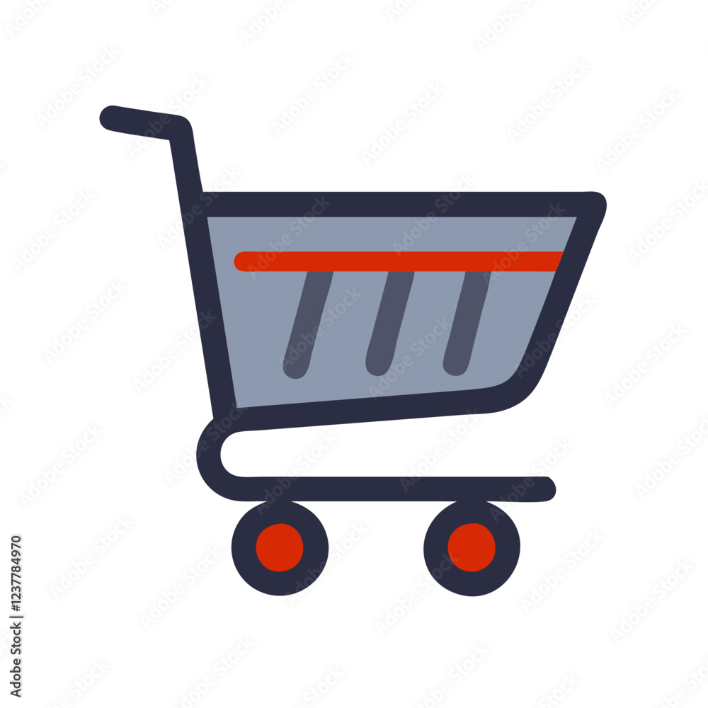 Shopping cart icon with a modern design in grey and red colors Shopping cart icon with a modern design in grey and red colors