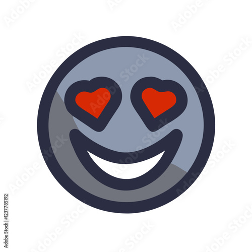 Smiley face icon with heart eyes in grey and red colors representing love and affection