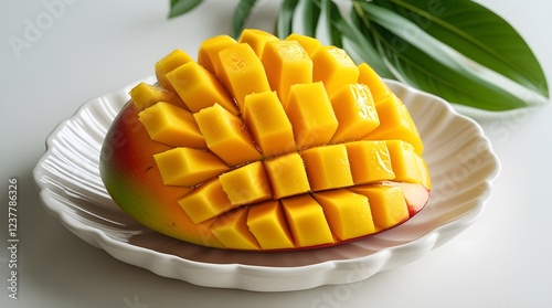 Fresh Ripe Mango Sliced in a Decorative Style on Elegant Plate