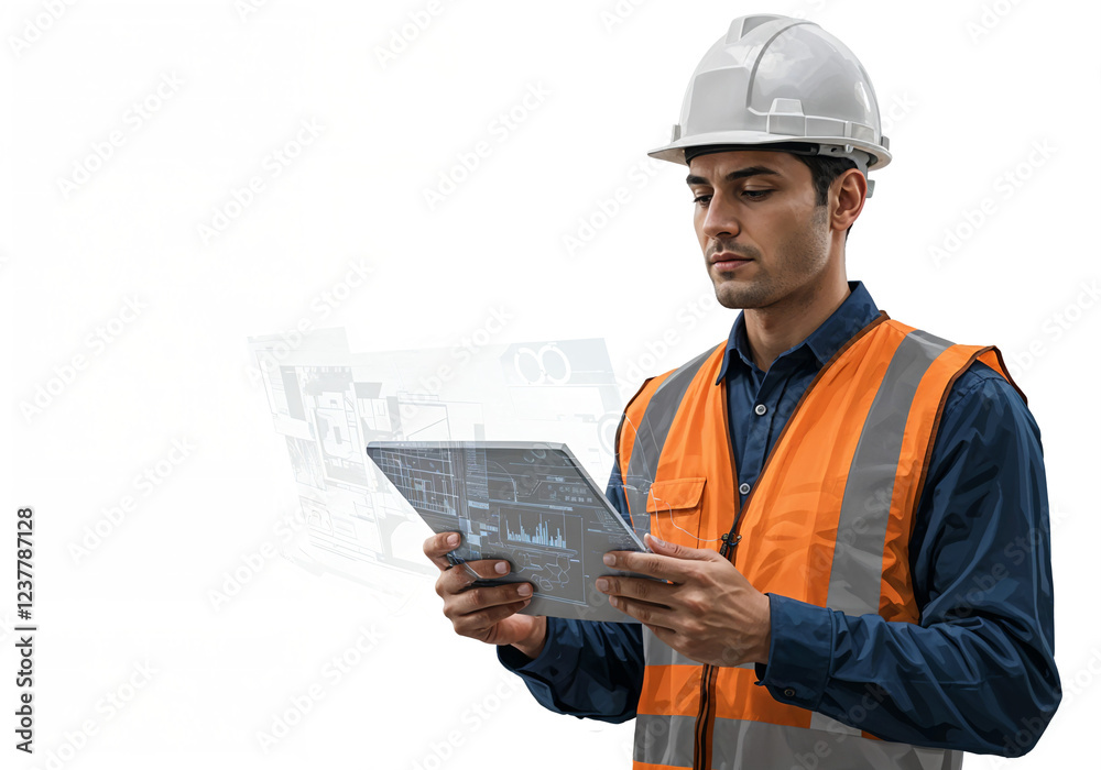 civil engineer with tablet at construction site . Generative AI civil engineer with tablet at construction site . Generative AI