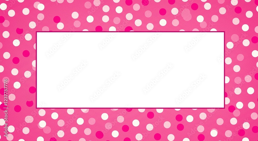Pink Polka Dot Background with White Rectangular Frame Perfect for Invitations Cards and Pink Polka Dot Background with White Rectangular Frame Perfect for Invitations Cards and