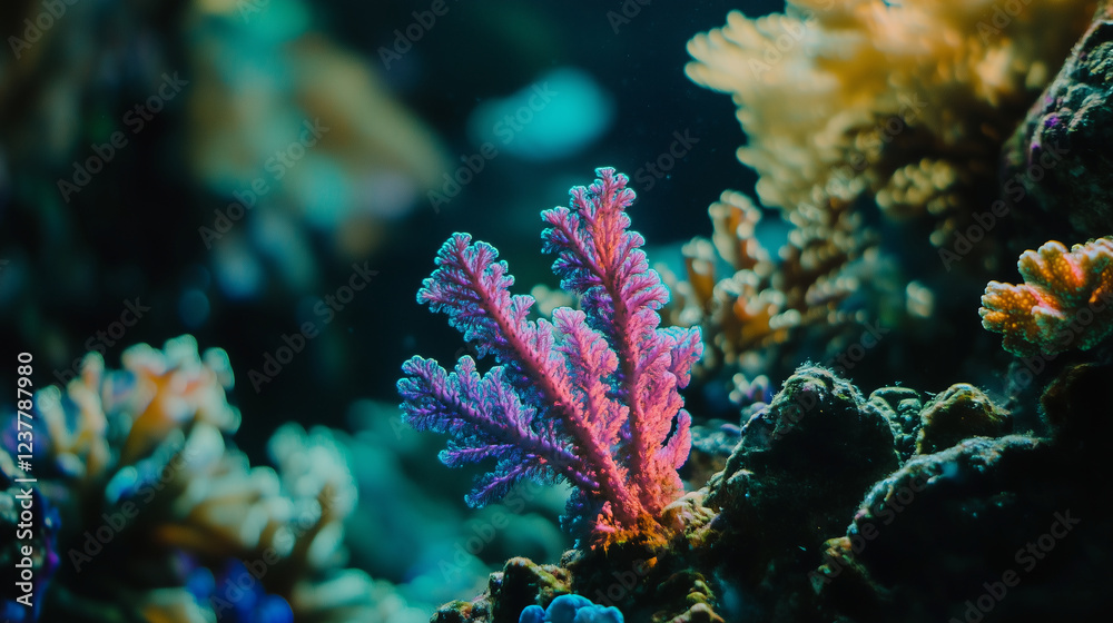 Fototapeta premium A single, vibrant coral reef, showing its vibrant color