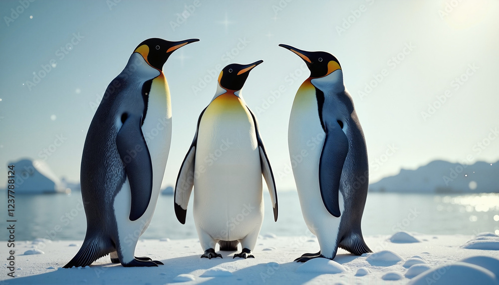 Obraz premium Penguins Standing on Ice in Antarctica