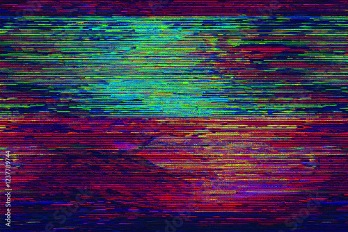 Glitch noise static television. Royalty high-quality free best stock of abstract digital motion glitch art distorted background, CRT tv screen no signal, error, noise and distortions effect, colorful
