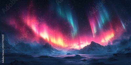 Wallpaper Mural Aurora Borealis over Frozen Mountains: A Celestial Night Torontodigital.ca