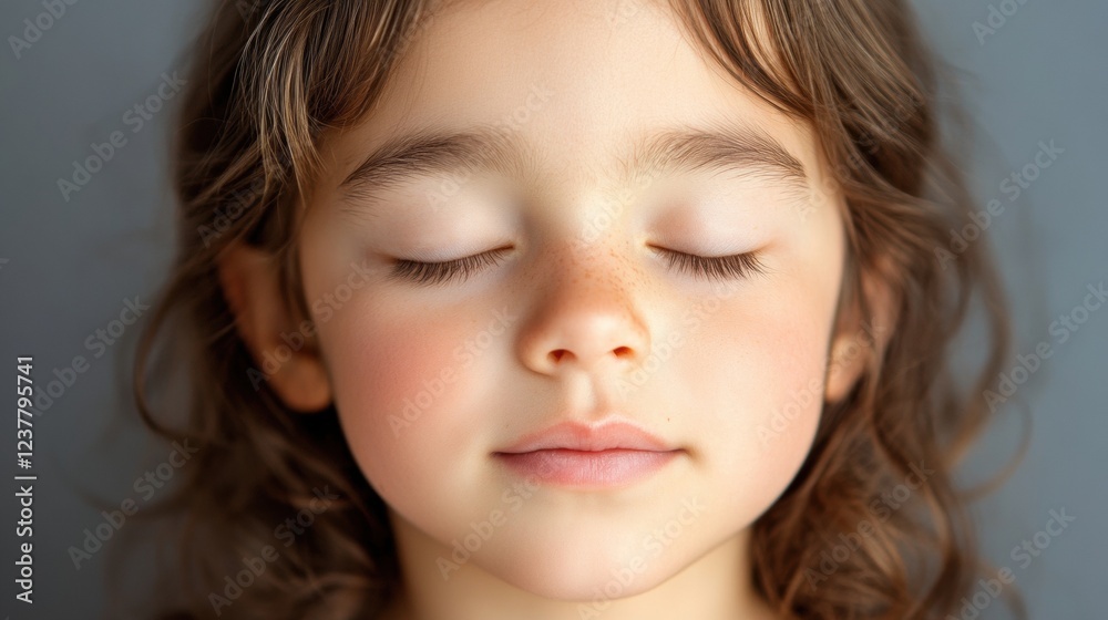 peaceful little girl with closed eyes peaceful little girl with closed eyes
