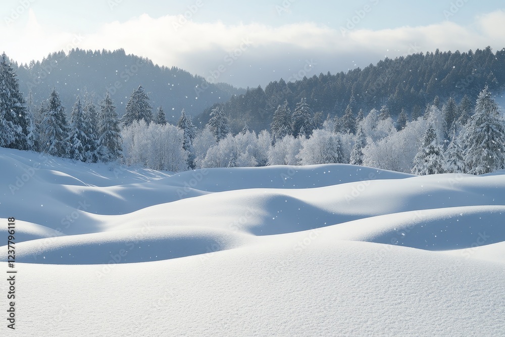 Snow-covered landscape with rolling hills, frosted trees, and a serene winter atmosphere. Snow-covered landscape with rolling hills, frosted trees, and a serene winter atmosphere.