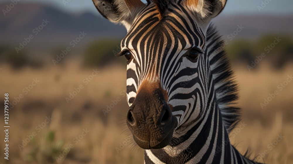 Naklejka premium Plains zebra close up africa savannah so