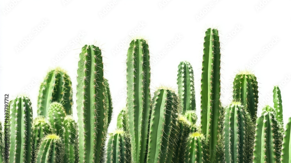 Seamless pattern featuring green cactus illustrations on a white background. Seamless pattern featuring green cactus illustrations on a white background.
