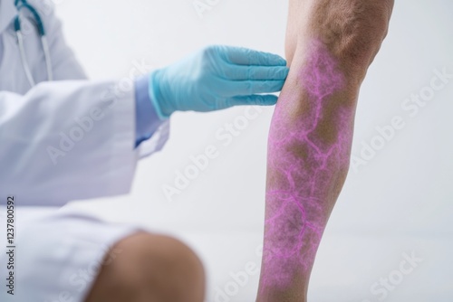 Examining symptoms of poor circulation caused by obliterative thrombangitis in a clinical setting