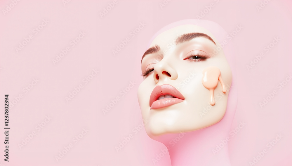 Minimalist beauty portrait with glossy pink tones Minimalist beauty portrait with glossy pink tones