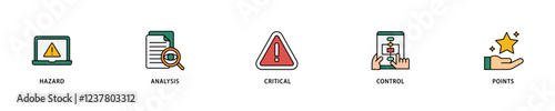 HACCP icon set flow process which consists of hazard analysis and critical control points acronym in food safety management system icon live stroke and easy to edit .