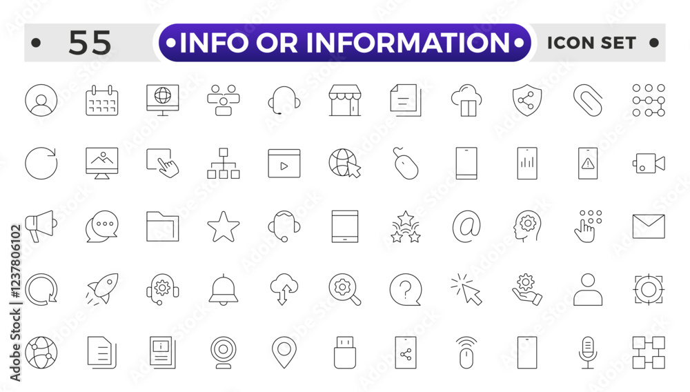 Info or Information outline icon set. Collection of help signs. Containing info, help, inform, support, news, instructions and notice icons. Online help, helpdesk, quick response, feedback and more. Info or Information outline icon set. Collection of help signs. Containing info, help, inform, support, news, instructions and notice icons. Online help, helpdesk, quick response, feedback and more.
