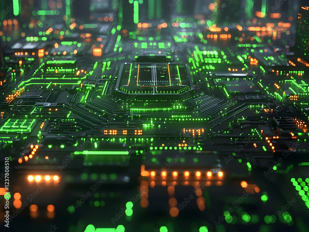 Obraz premium Futuristic CPU, glowing circuits, digital background. Tech website banner