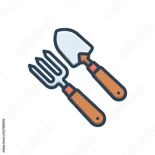 Color illustration icon for fork and trowel