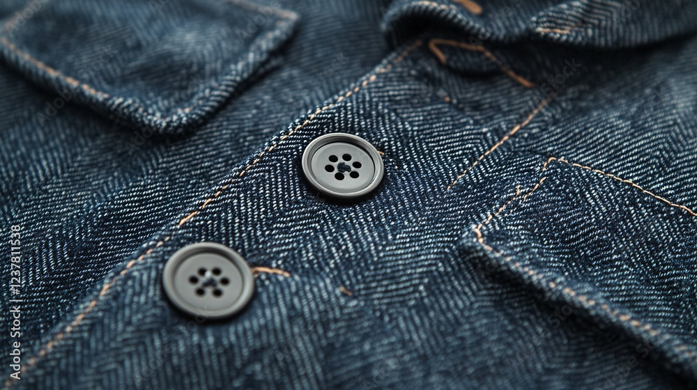 Close-Up of Dark Denim Fabric with Stylish Black Buttons Detail Close-Up of Dark Denim Fabric with Stylish Black Buttons Detail