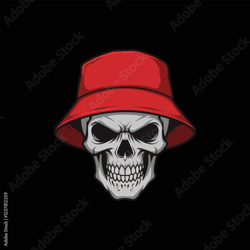 Grim Reaper in Red Bucket Hat Edgy Vector Skull Illustration