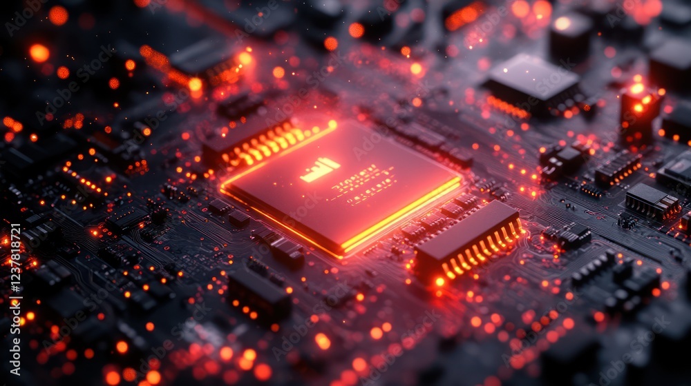 Glowing CPU Microchip, Technology Advancement Glowing CPU Microchip, Technology Advancement