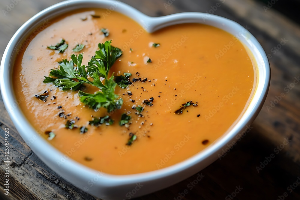 A heart-shaped bowl of butternut squash bisque, a smooth and creamy option for Health Day warmth. A heart-shaped bowl of butternut squash bisque, a smooth and creamy option for Health Day warmth.