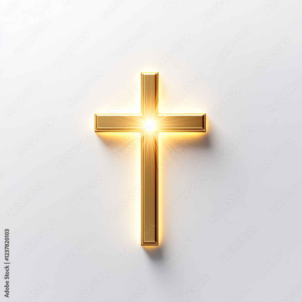 A minimalist golden cross with a glowing halo, symbolizing the sacredness of First Communion, set against a clean white background, evoking peace and reverence. A minimalist golden cross with a glowing halo, symbolizing the sacredness of First Communion, set against a clean white background, evoking peace and reverence.