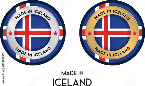 Made in Iceland. Premium labels, stickers, pointer, badge and symbol of Iceland flag icon. Collection vector illustration