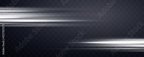 White speed rays, light neon flow, zoom in motion effect, silver glow speed lines, colorful light trails, stripes. Abstract background, vector illustration.