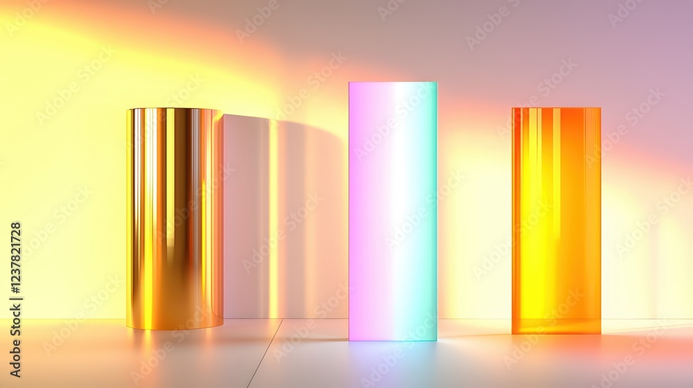 Fototapeta premium Golden Cylinder Pastel Blocks Vibrant Light Abstract Background