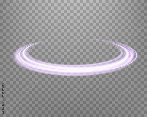 Glowing purple magic ring. Neon realistic energy flare halo ring. Abstract light effect on a transparent background. Vector illustration.