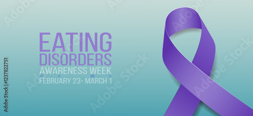 National eating disorders awareness week concept. Banner template with purple ribbon and text. Vector illustration