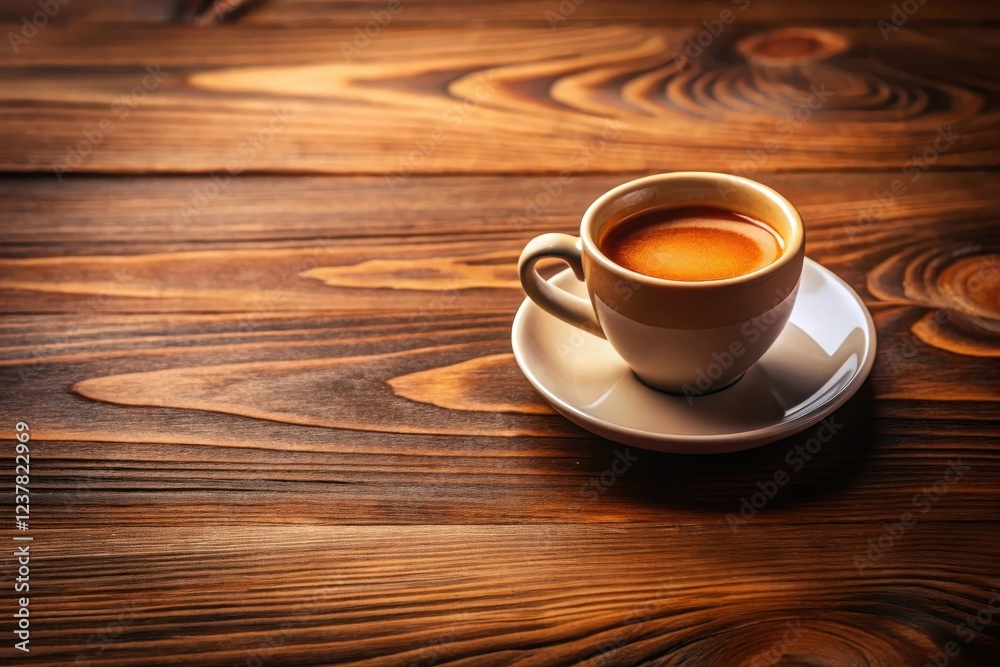 Aromatic Espresso in a Small Cup on Rustic Wooden Surface Aromatic Espresso in a Small Cup on Rustic Wooden Surface