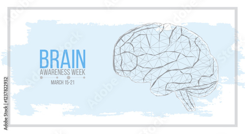 Brain awareness week concept. Banner template with low poly brain and text. Vector illustration