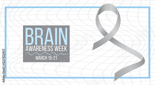 Brain awareness week concept. Banner template with grey ribbon and text. Vector illustration.