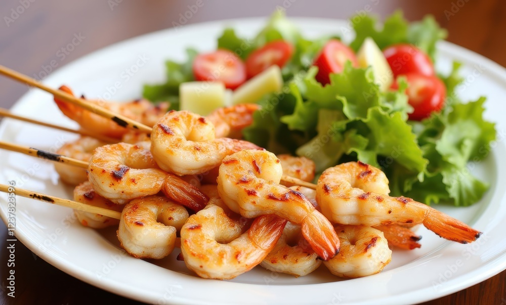 Grilled shrimp skewers with fresh salad Grilled shrimp skewers with fresh salad