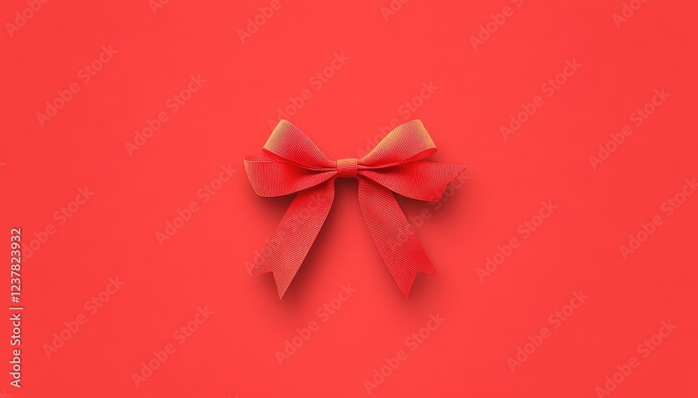 Red ribbon bow centered on a vibrant red background, ideal for gift wrapping and celebrations Red ribbon bow centered on a vibrant red background, ideal for gift wrapping and celebrations