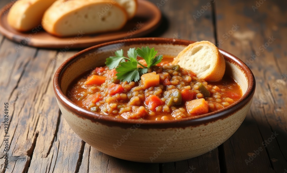 Delicious lentil soup with bread Delicious lentil soup with bread