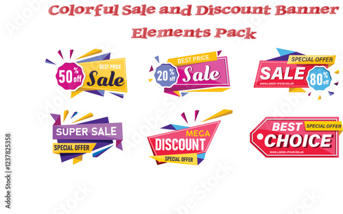 Colorful sale and discount banner elements to attract attention and boost promotions.